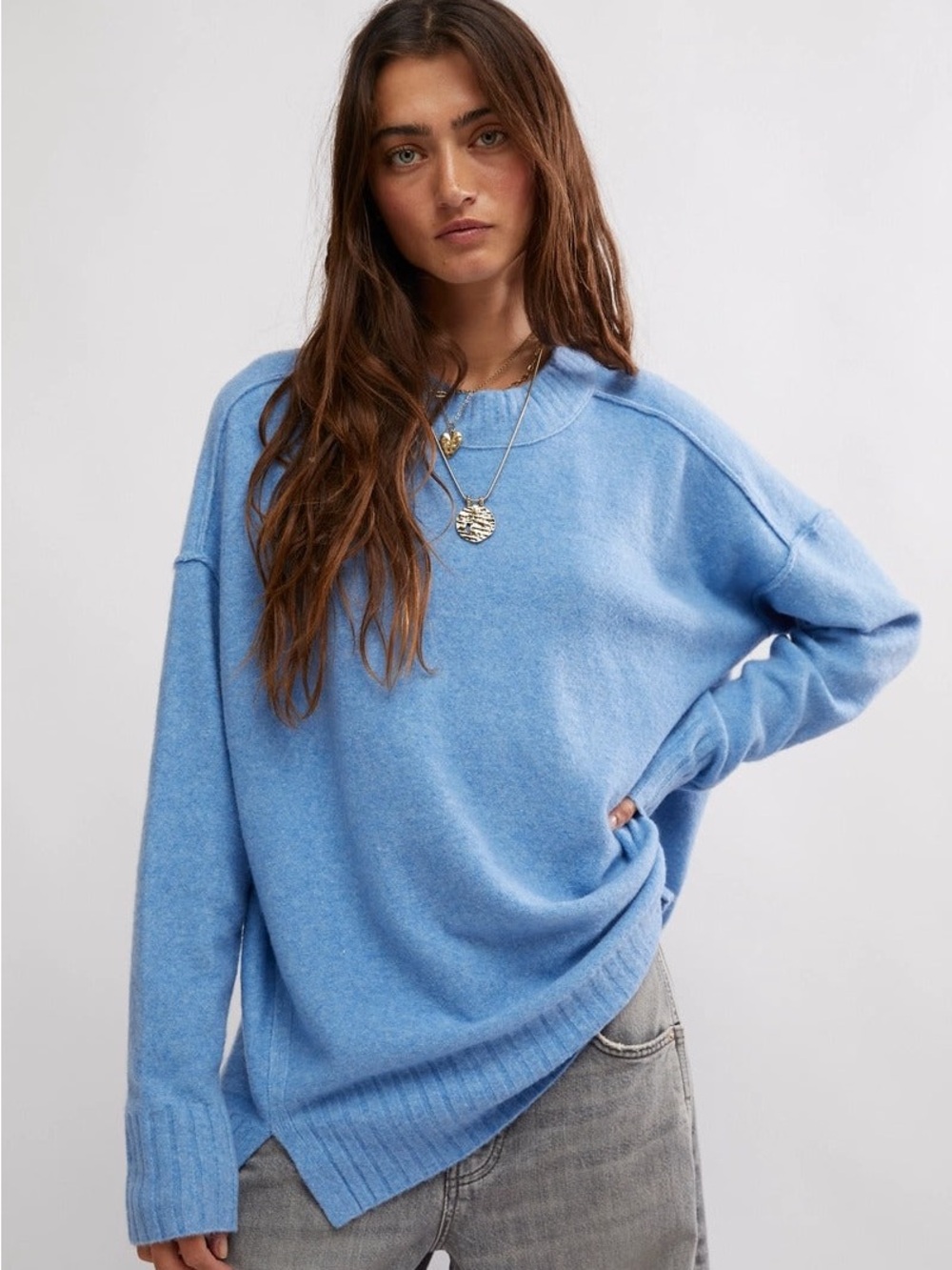 ⚡️NWT⚡️Free People Phoebe Waterfall Blue oversized Sweater